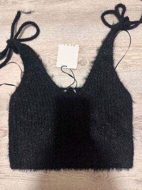 Zara Black Fuzzy Knit Crop Cami